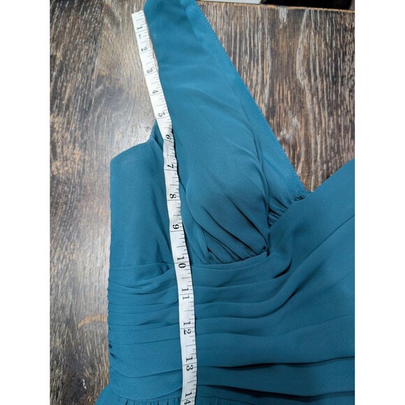 Alfred Angelo Blue Teal One Shoulder Chiffon‎ Gown Dress 4 - Picture 9 of 10